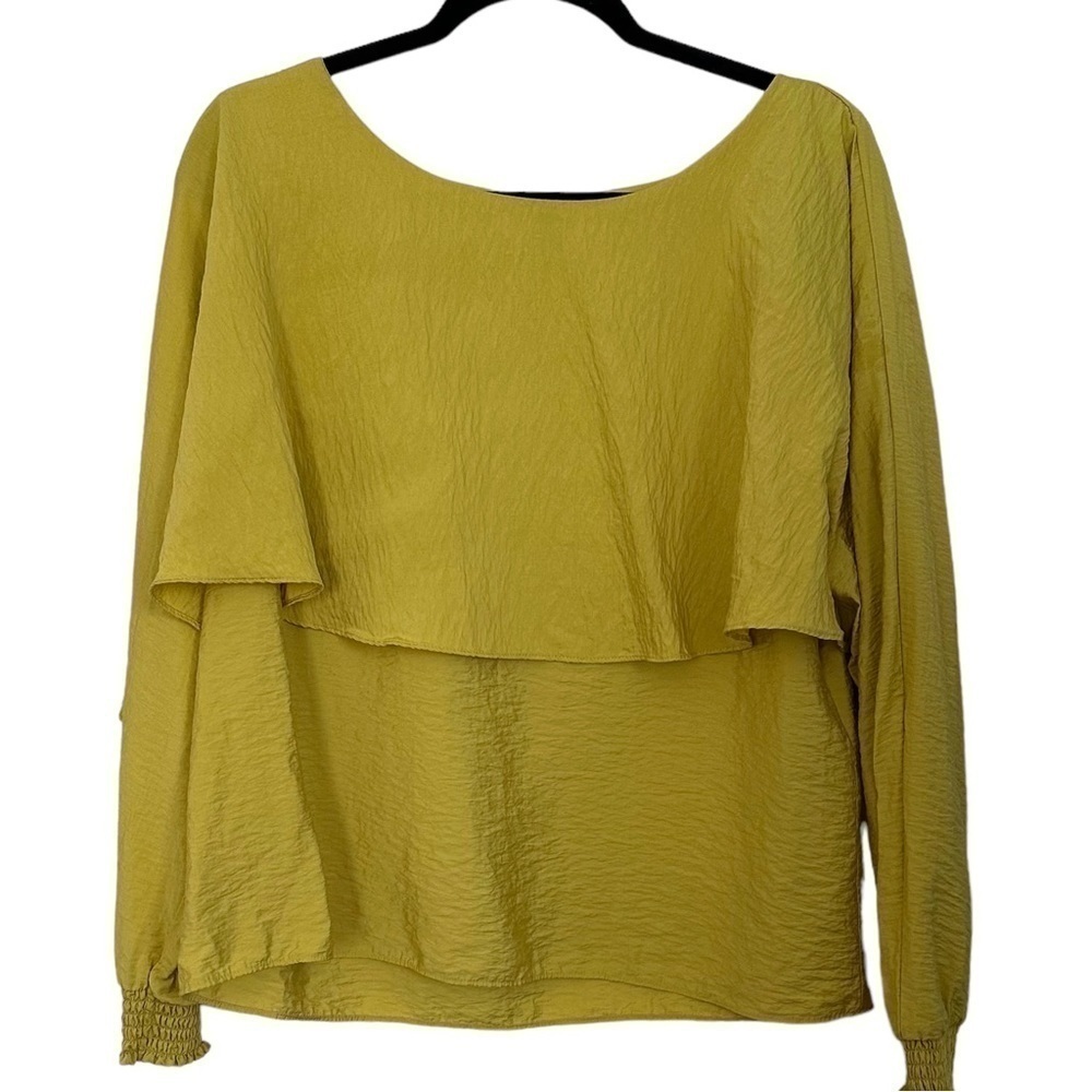 Marc New York Blouse Capt Mustard Yellow Short Sleeve Top Sz L